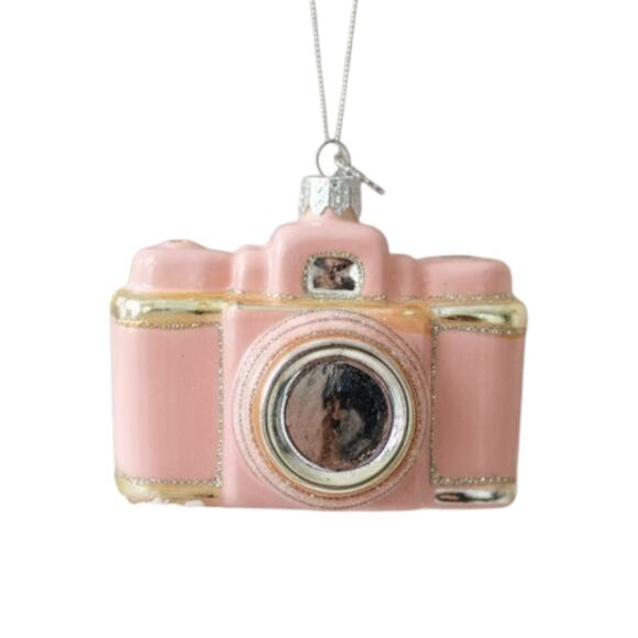 Pink Gold Glass Camera Holiday Christmas Ornament NEW - Picture 3 of 4